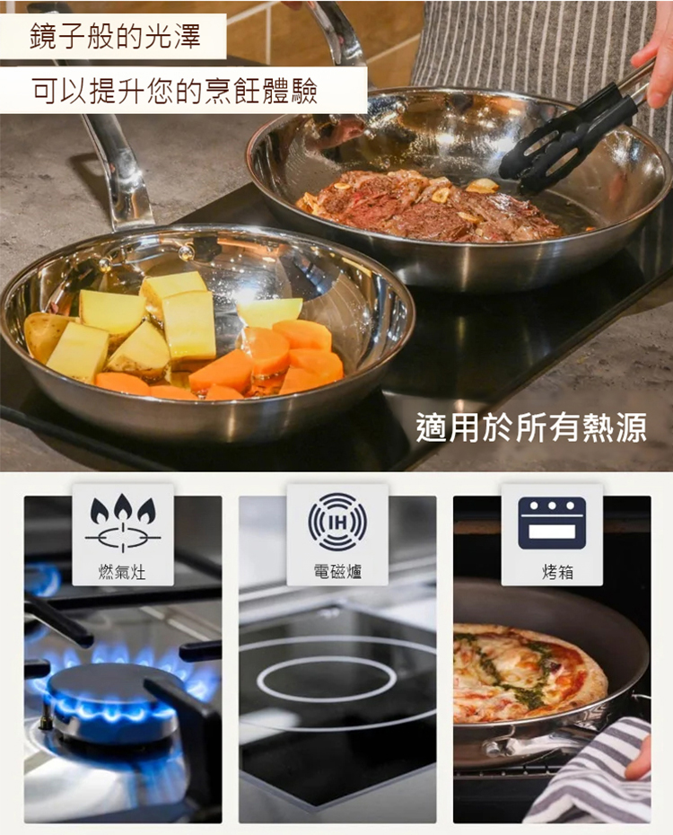不鏽鋼無塗層煎鍋