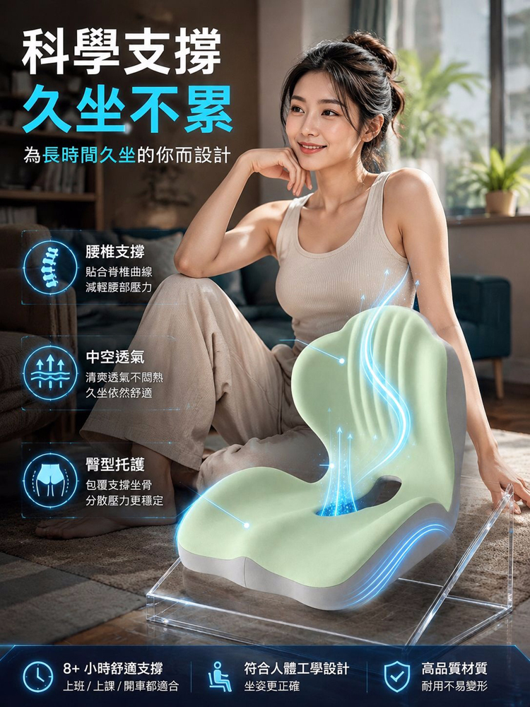 破百公斤不塌陷！【PROMAX 脊醫級】3D貝殼托腰坐墊｜專家推薦久坐救星