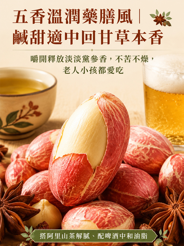 脫油五香黃耆黨參烤花生