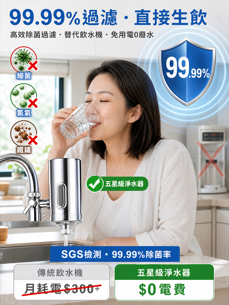 【五星級淨水】304不鏽鋼水龍頭淨水器