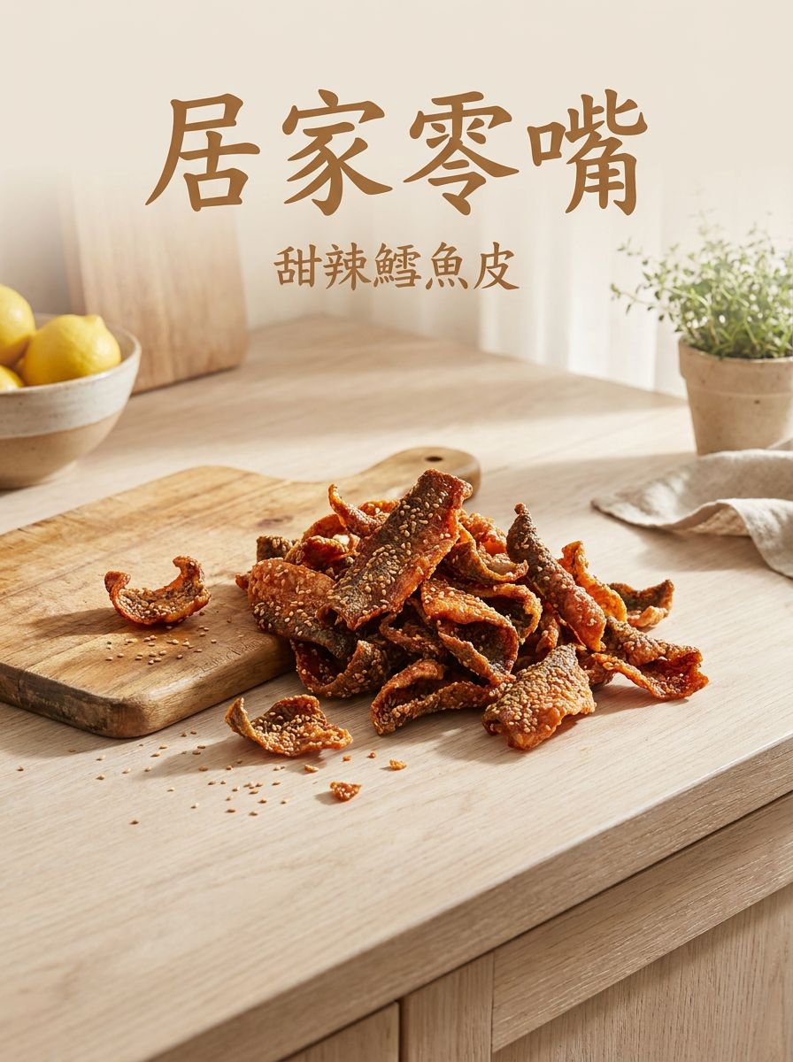 蜜汁甜辣鱈魚皮倒出盤中