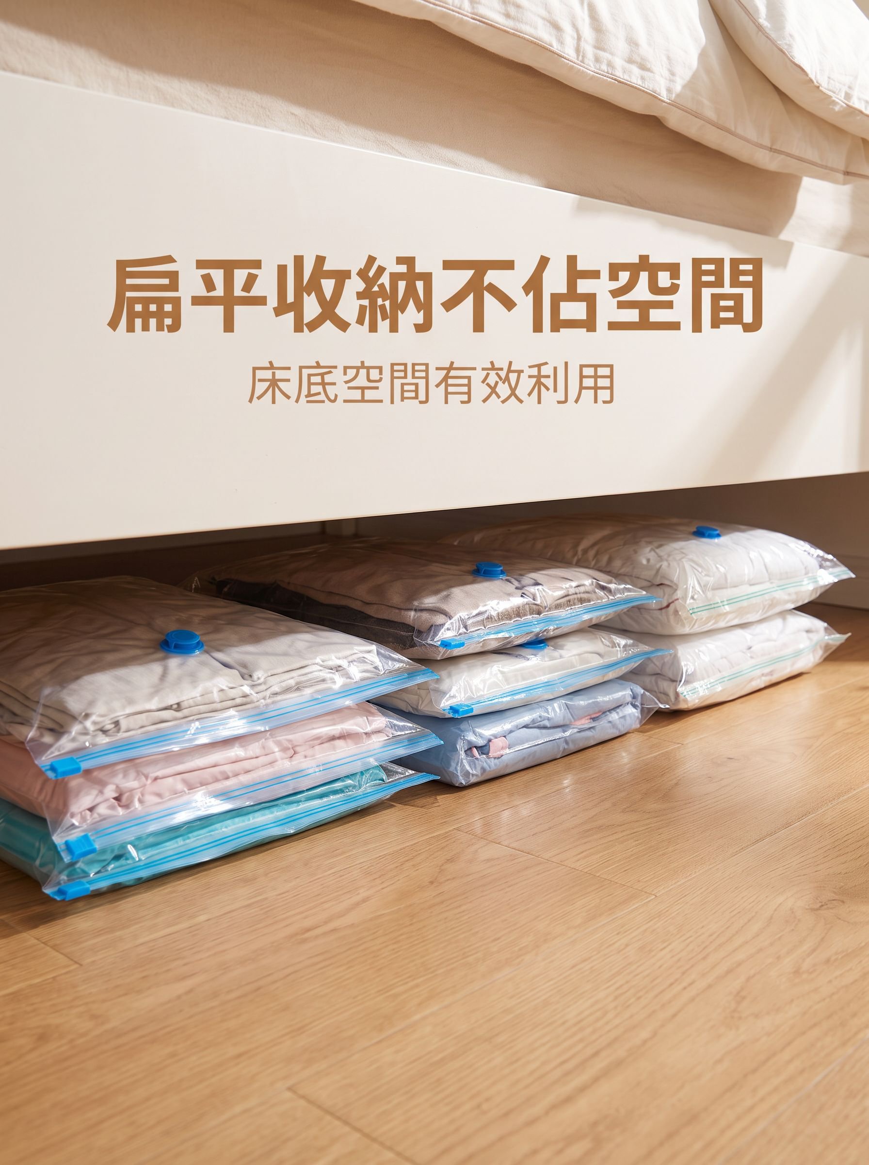 衣物放入免抽真空收納袋輕鬆壓縮示意圖