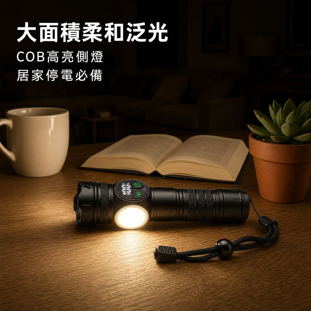 多功能磁吸強光手電筒 智能數顯白光激光側燈 戶外應急維修燈
