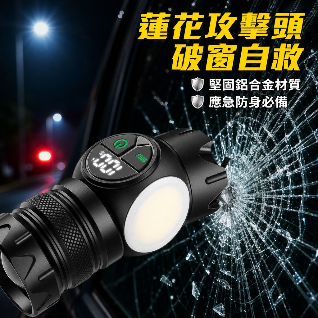 多功能磁吸強光手電筒 智能數顯白光激光側燈 戶外應急維修燈