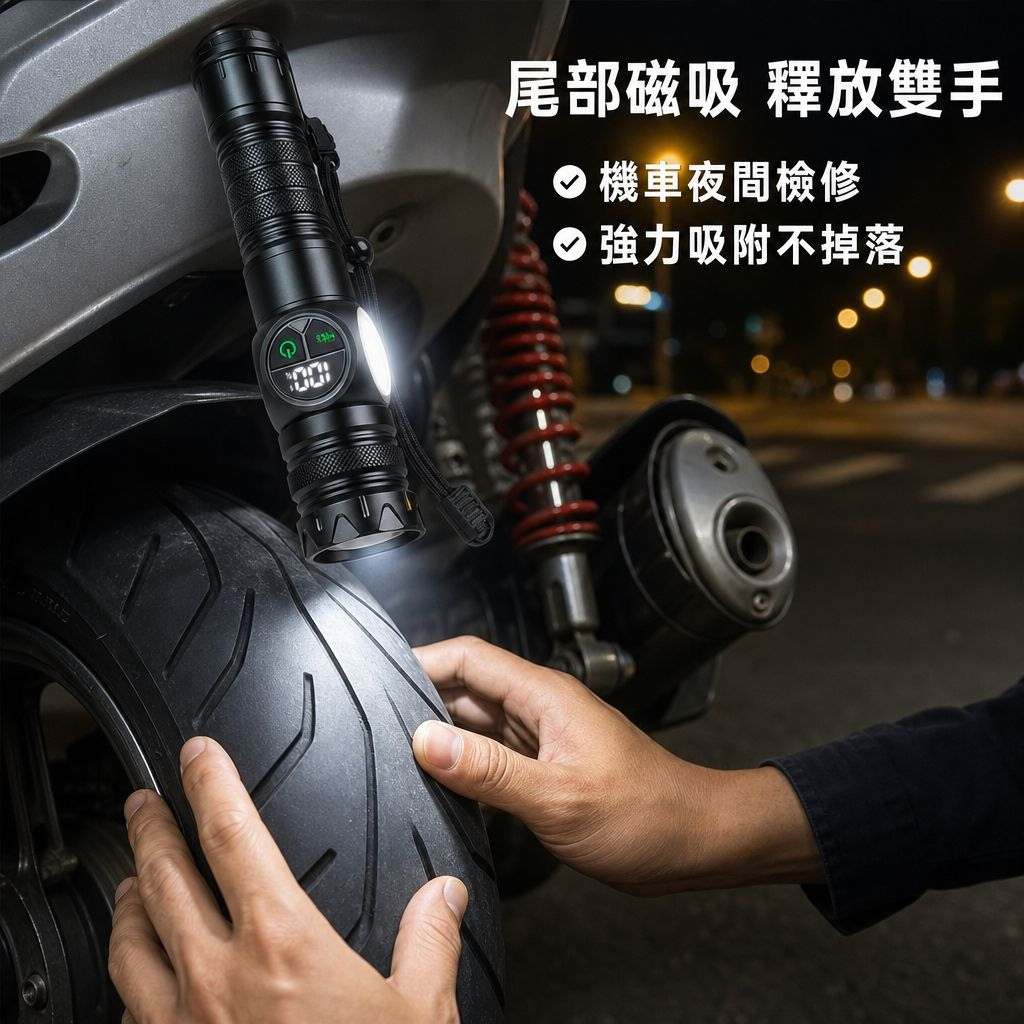 多功能磁吸強光手電筒 智能數顯白光激光側燈 戶外應急維修燈