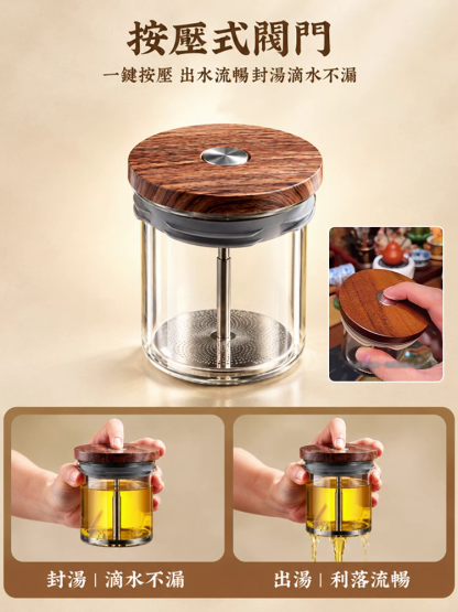 【不苦澀萃茶壺】一鍵過濾高硼矽懶人茶壺