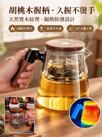 【不苦澀萃茶壺】一鍵過濾高硼矽懶人茶壺