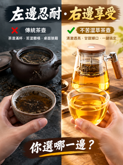 【不苦澀萃茶壺】一鍵過濾高硼矽懶人茶壺