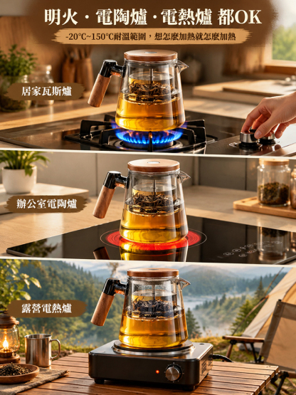 【不苦澀萃茶壺】一鍵過濾高硼矽懶人茶壺