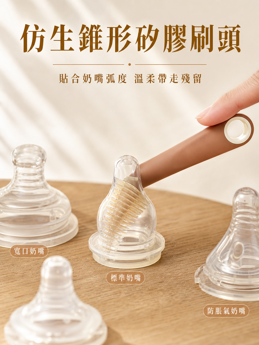 奶瓶刷刷頭快乾抗菌設計