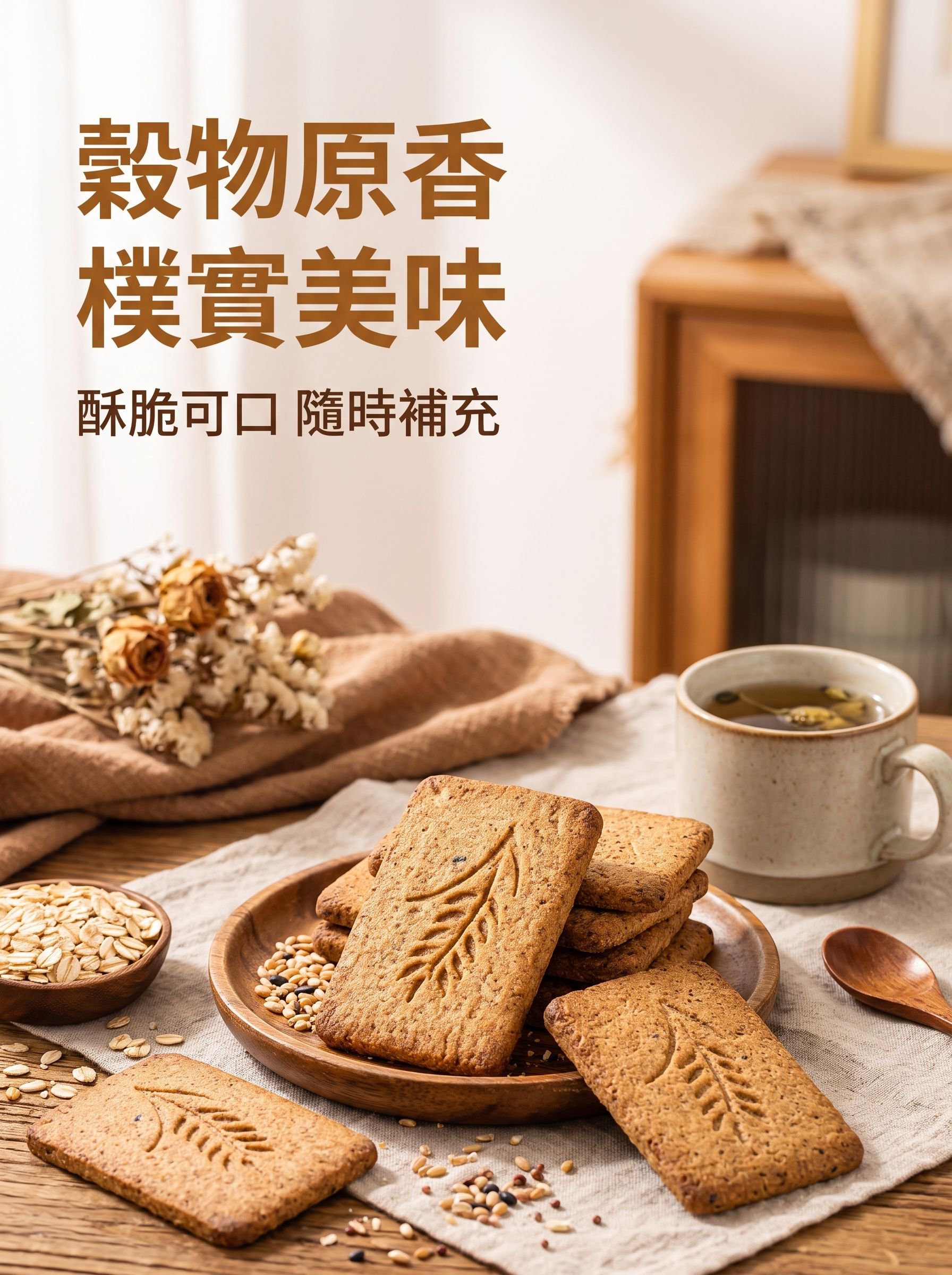 無糖餅乾搭配茶飲享用