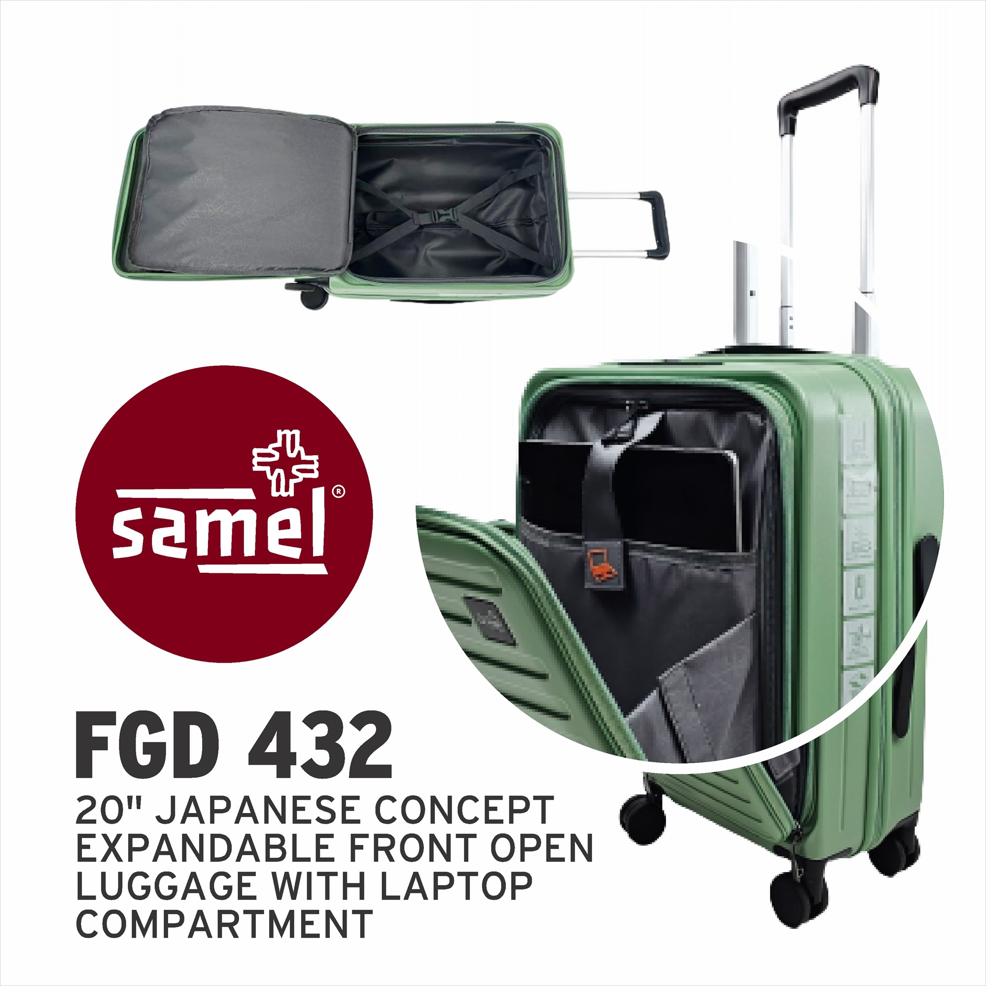 Samel 20" FGD 432 Japanese Concept Expandable Anti-Theft Zipper Front Open Luggage