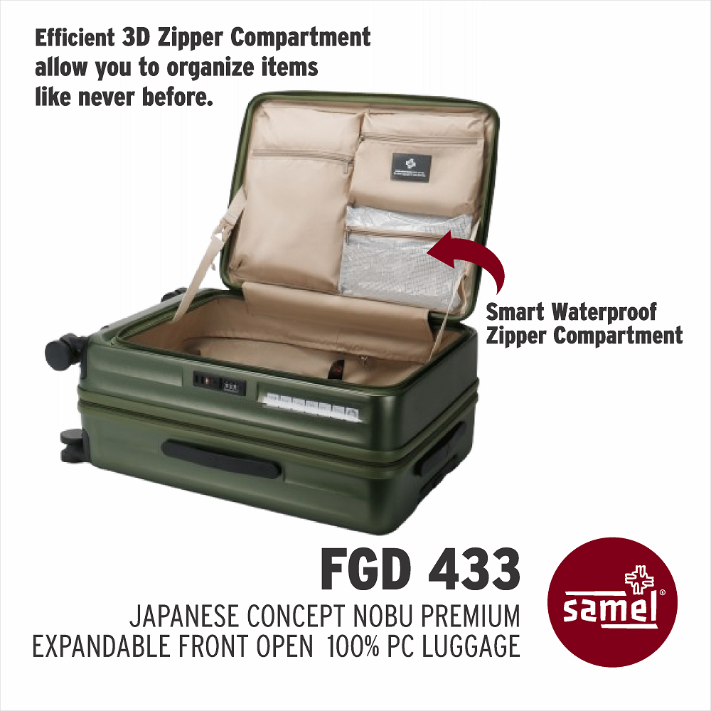 SAMEL 24" FGD 433 JAPANESES CONCEPT NOBU PREMIUM EXPANDABLE FRONT OPEN 100% PC LUGGAGE