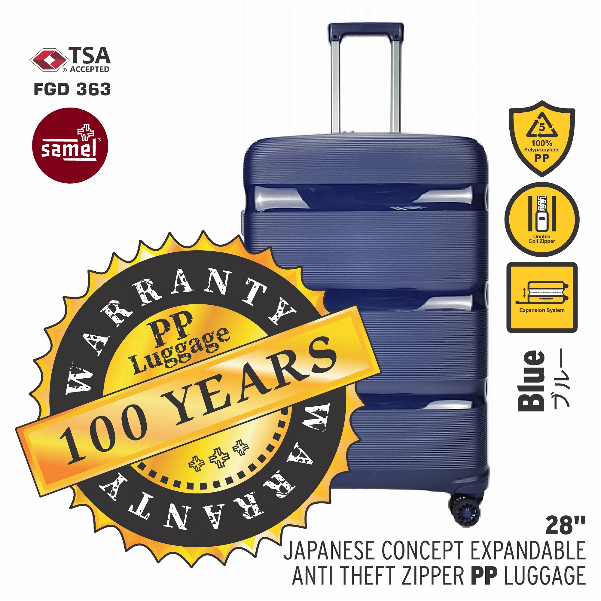 SAMEL 28" FGD 363 JAPANESES CONCEPT EXPANDABLE ANTI THEFT ZIPPER PP LUGGAGE
