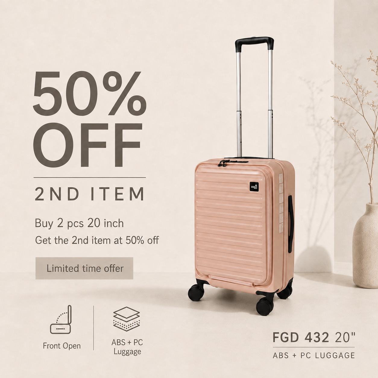 Samel 20" FGD 432 Japanese Concept Expandable Anti-Theft Zipper Front Open Luggage
