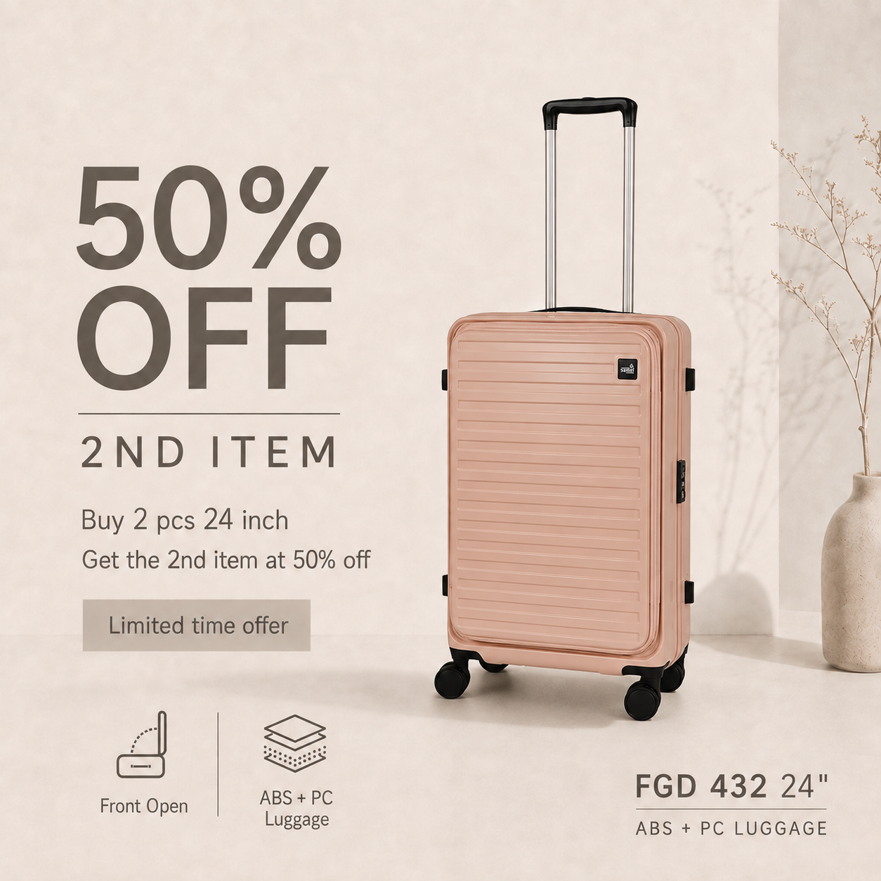 SAMEL 24" FGD 432 Japanese Concept Expandable Anti-Theft Zipper Front Open Luggage