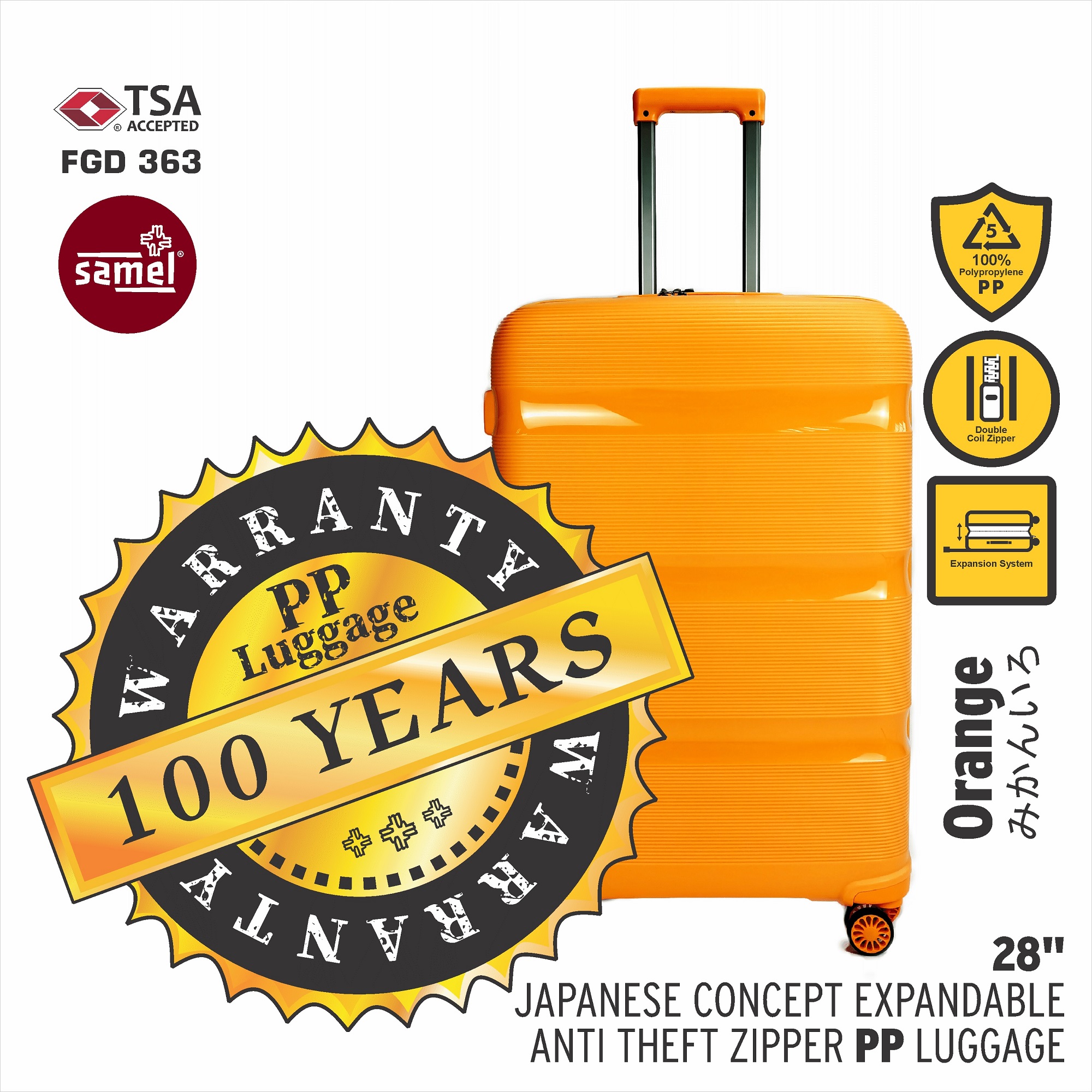 SAMEL 28" FGD 363 JAPANESES CONCEPT EXPANDABLE ANTI THEFT ZIPPER PP LUGGAGE