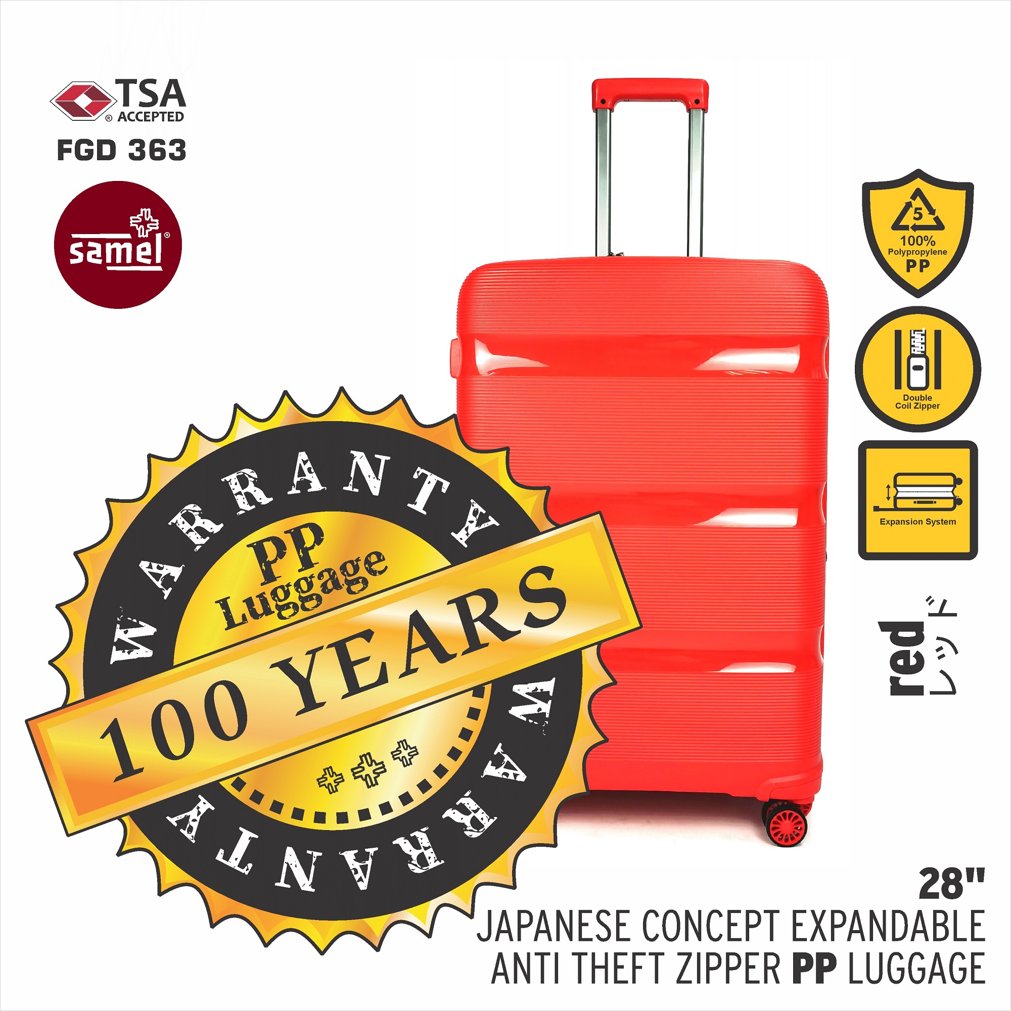 SAMEL 28" FGD 363 JAPANESES CONCEPT EXPANDABLE ANTI THEFT ZIPPER PP LUGGAGE