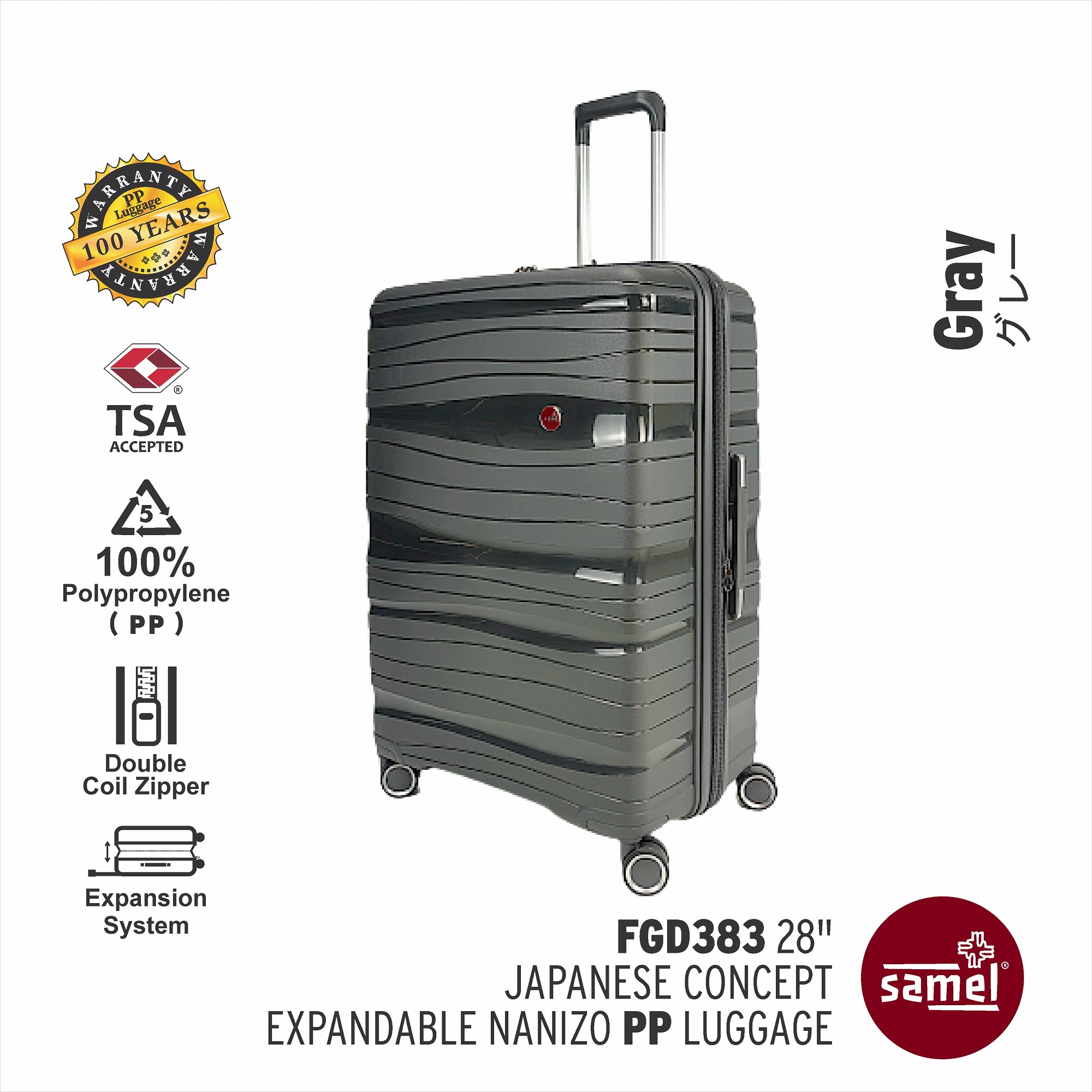 SAMEL 28" FGD 383 JAPANESES CONCEPT EXPANDABLE ANTI THEFT ZIPPER PP LUGGAGE
