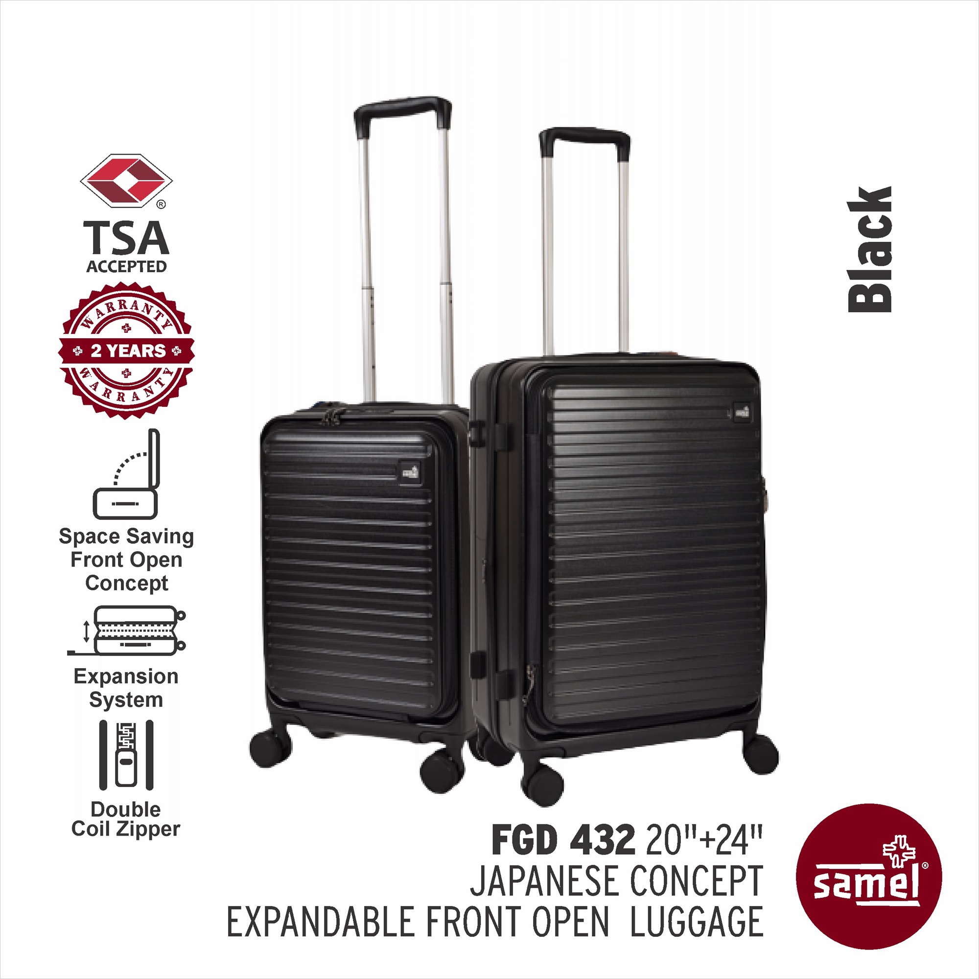 SAMEL 2-in-1 Set FGD 432 Japanese Concept Expandable Anti-Theft Zipper Front Open Luggage (20" + 24")