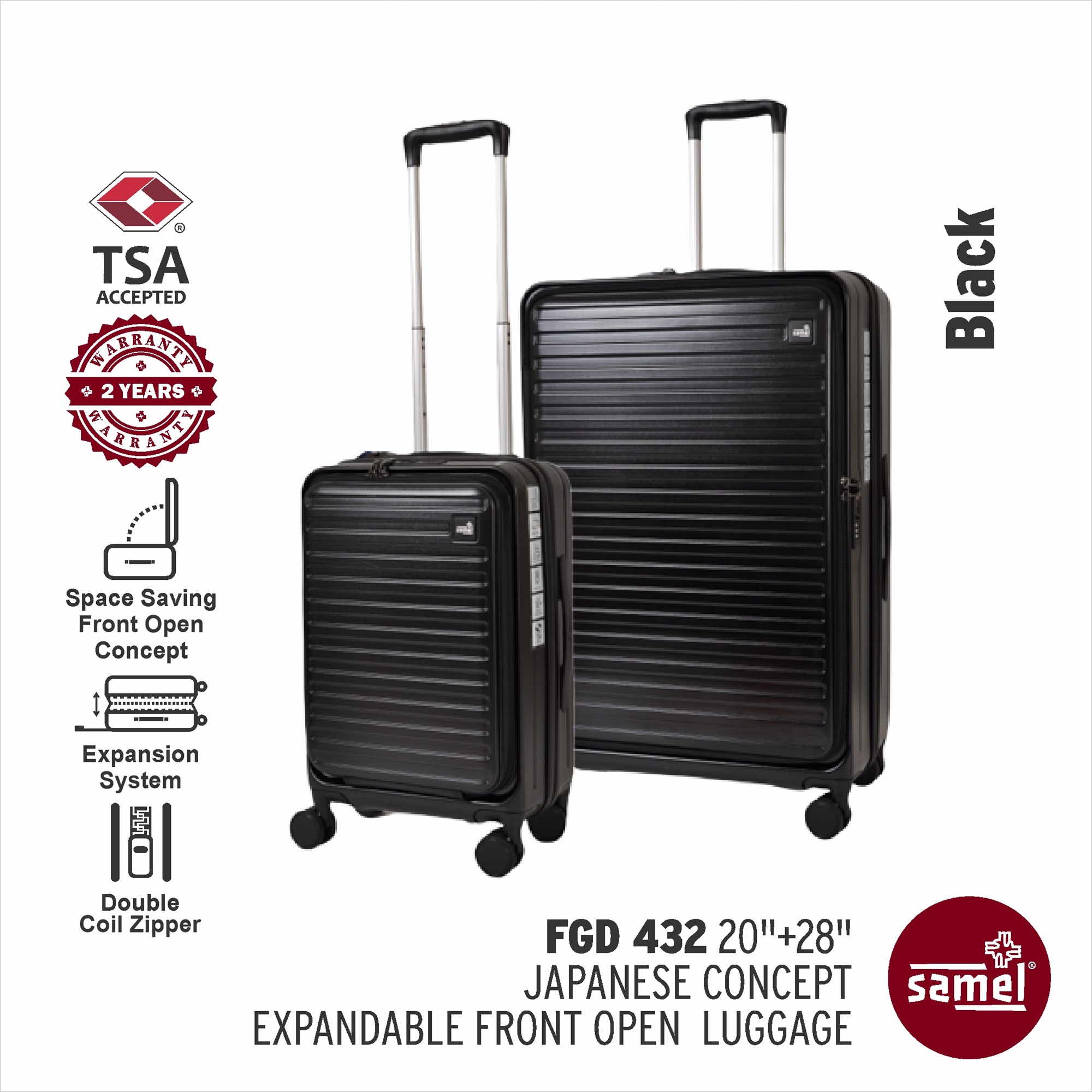 SAMEL 2-in-1 Set FGD 432 Japanese Concept Expandable Anti-Theft Zipper Front Open Luggage (20" + 28")