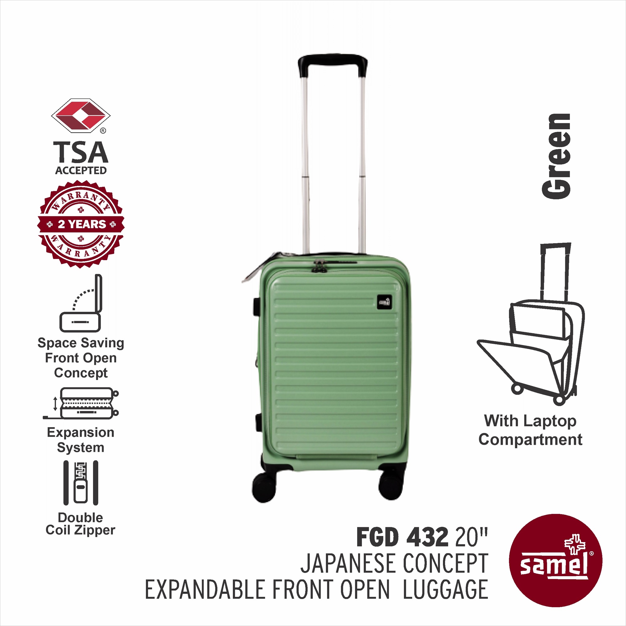 Samel 20" FGD 432 Japanese Concept Expandable Anti-Theft Zipper Front Open Luggage
