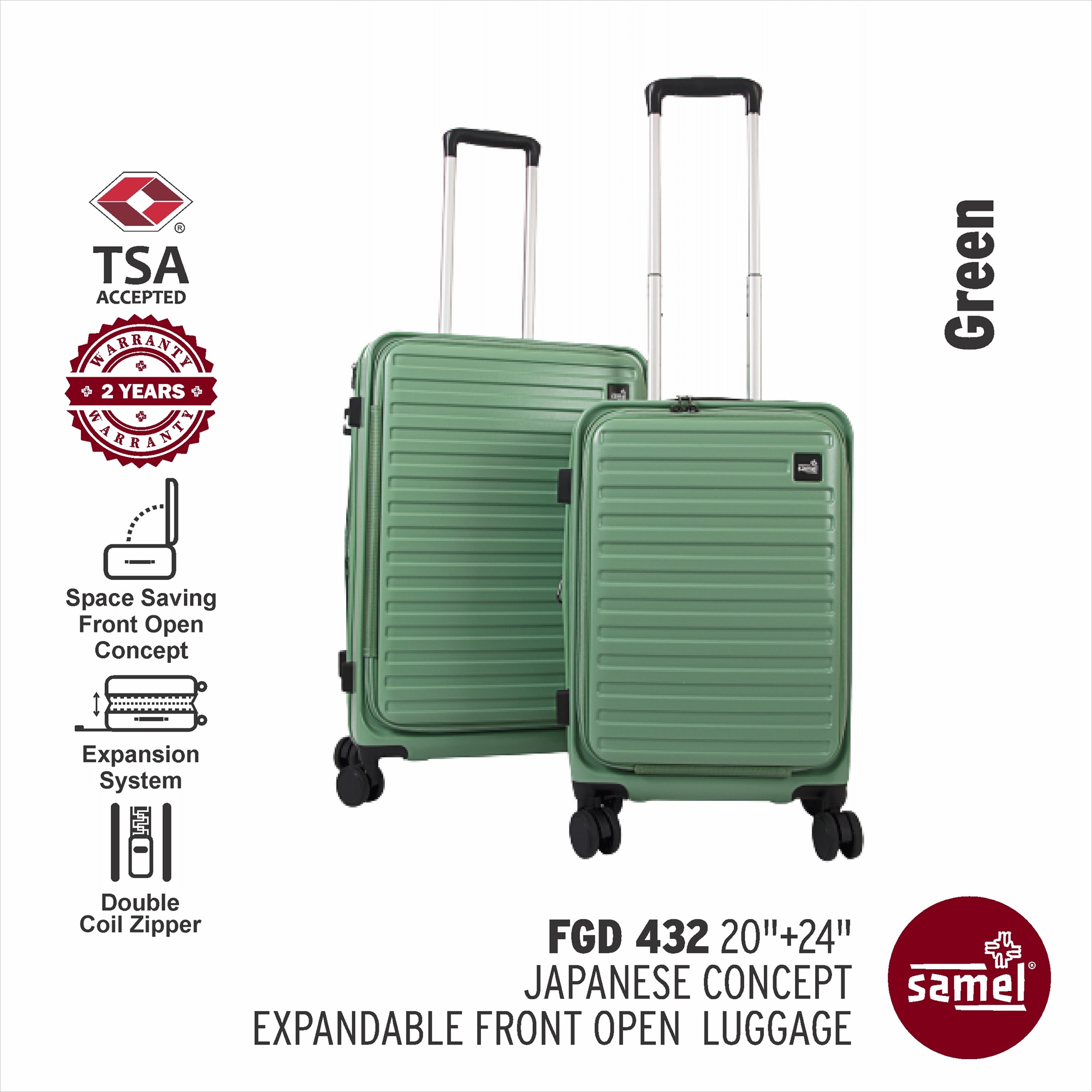 SAMEL 2-in-1 Set FGD 432 Japanese Concept Expandable Anti-Theft Zipper Front Open Luggage (20" + 24")