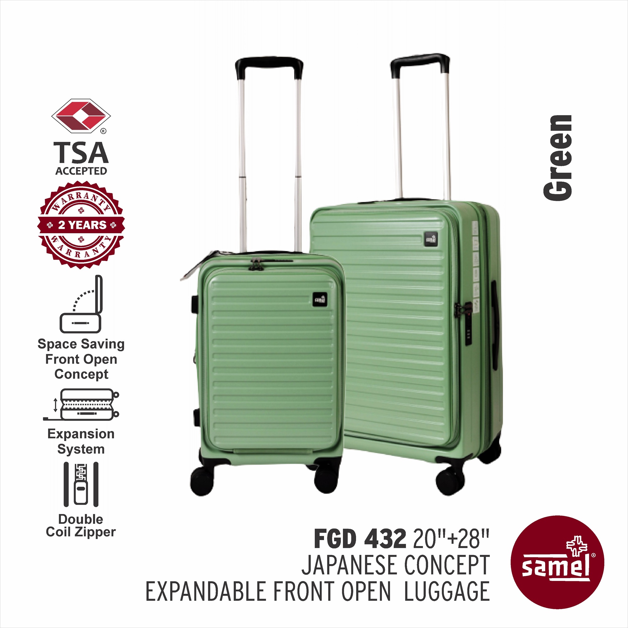 SAMEL 2-in-1 Set FGD 432 Japanese Concept Expandable Anti-Theft Zipper Front Open Luggage (20" + 28")