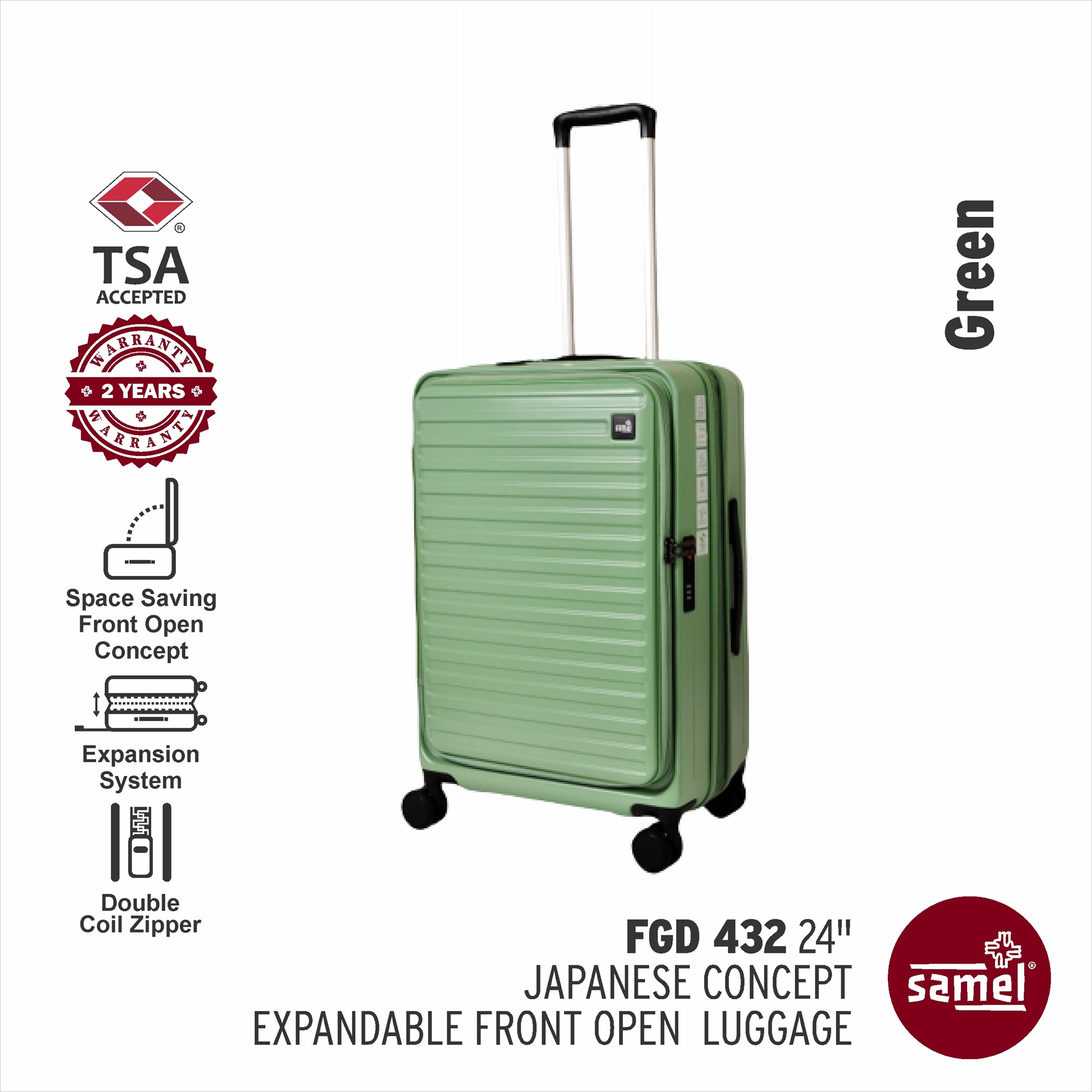 SAMEL 24" FGD 432 Japanese Concept Expandable Anti-Theft Zipper Front Open Luggage