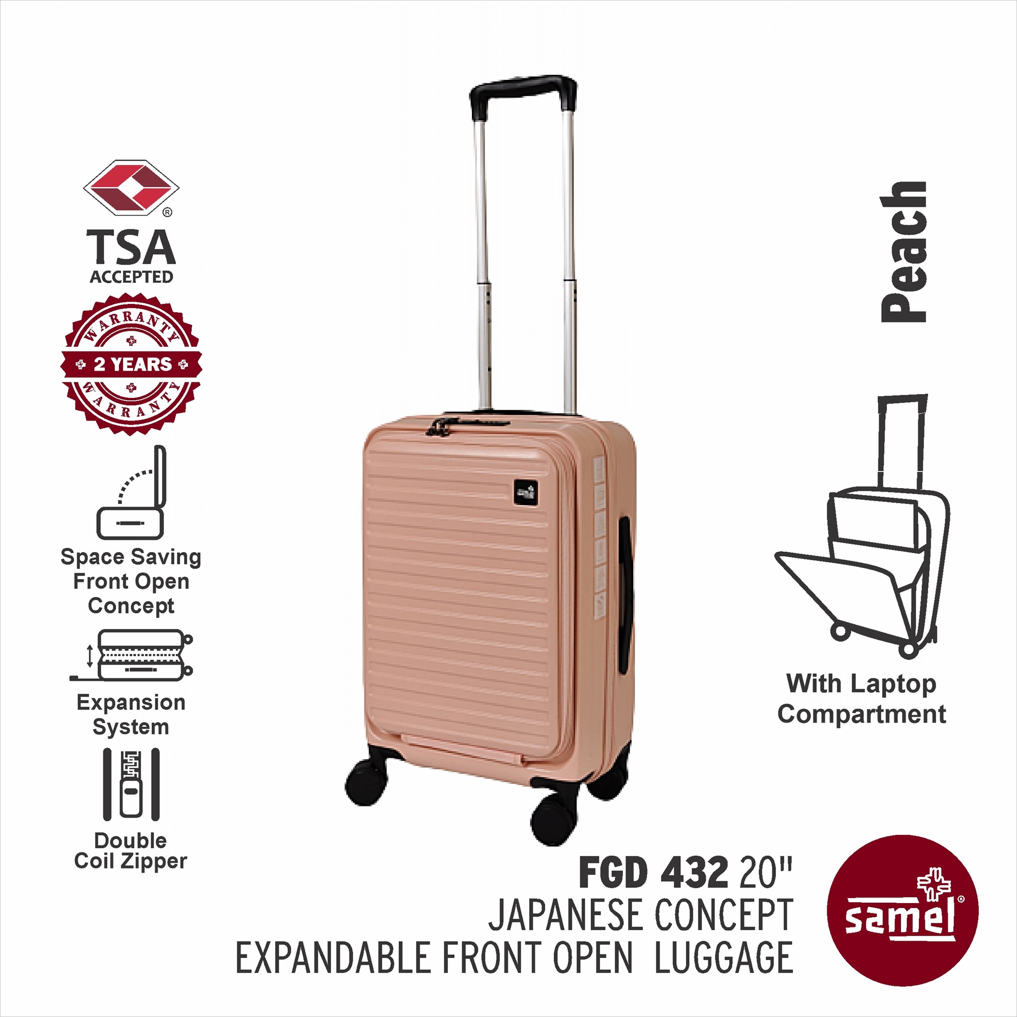 Samel 20" FGD 432 Japanese Concept Expandable Anti-Theft Zipper Front Open Luggage