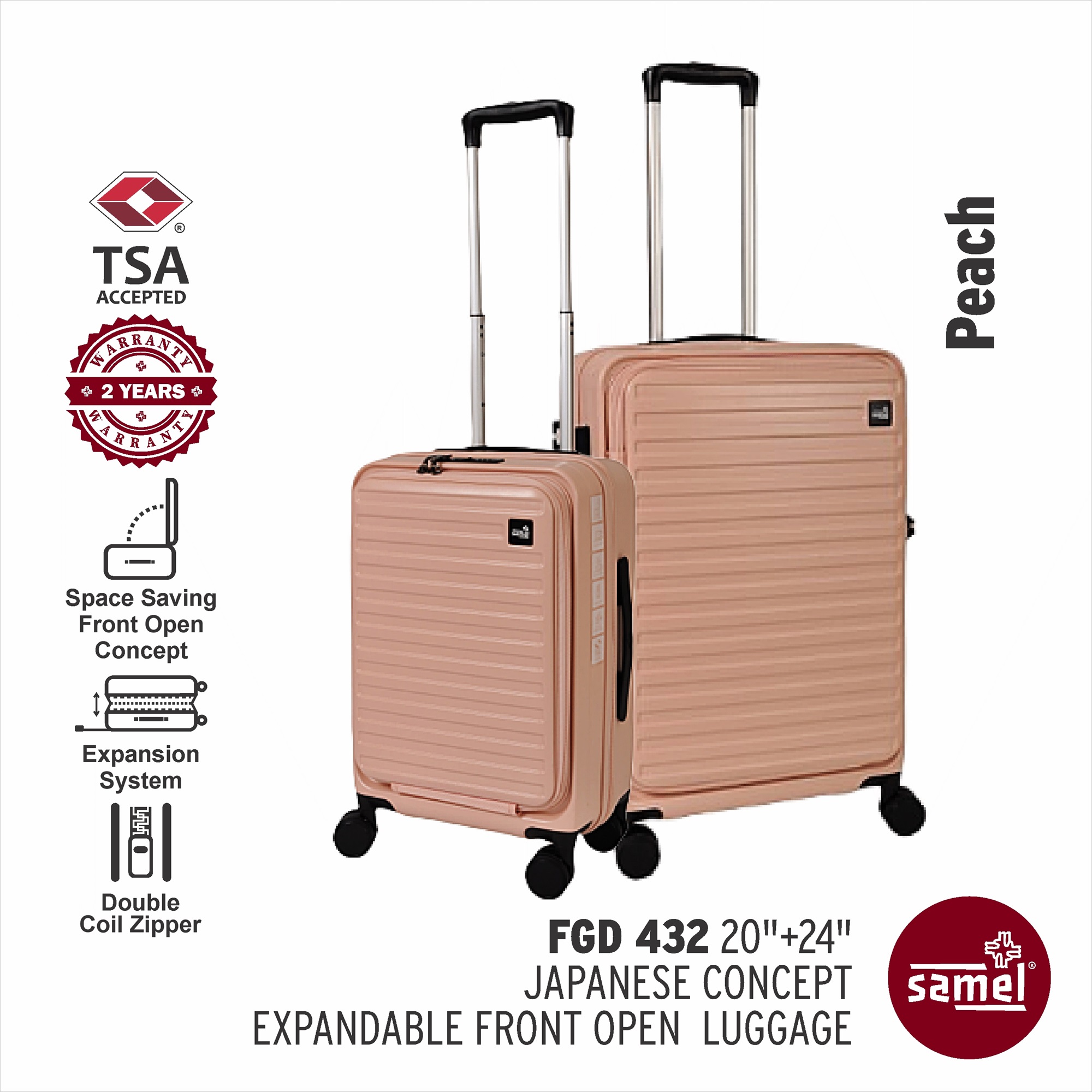 SAMEL 2-in-1 Set FGD 432 Japanese Concept Expandable Anti-Theft Zipper Front Open Luggage (20" + 24")