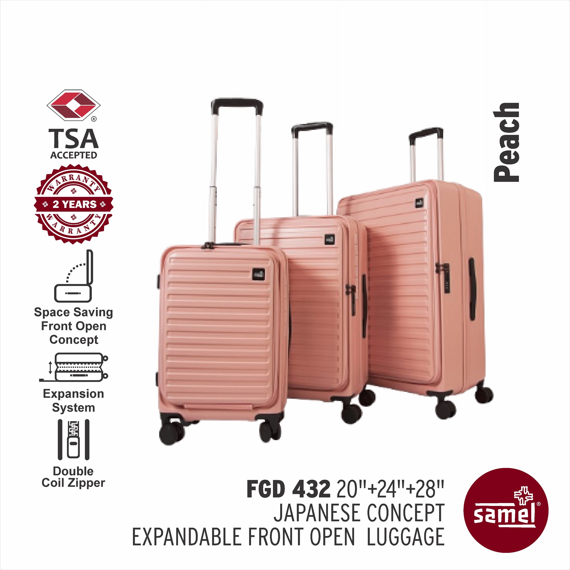 SAMEL 3-in-1 Set FGD 432 Japanese Concept Expandable Anti-Theft Zipper Front Open Luggage (20" + 24" + 28")