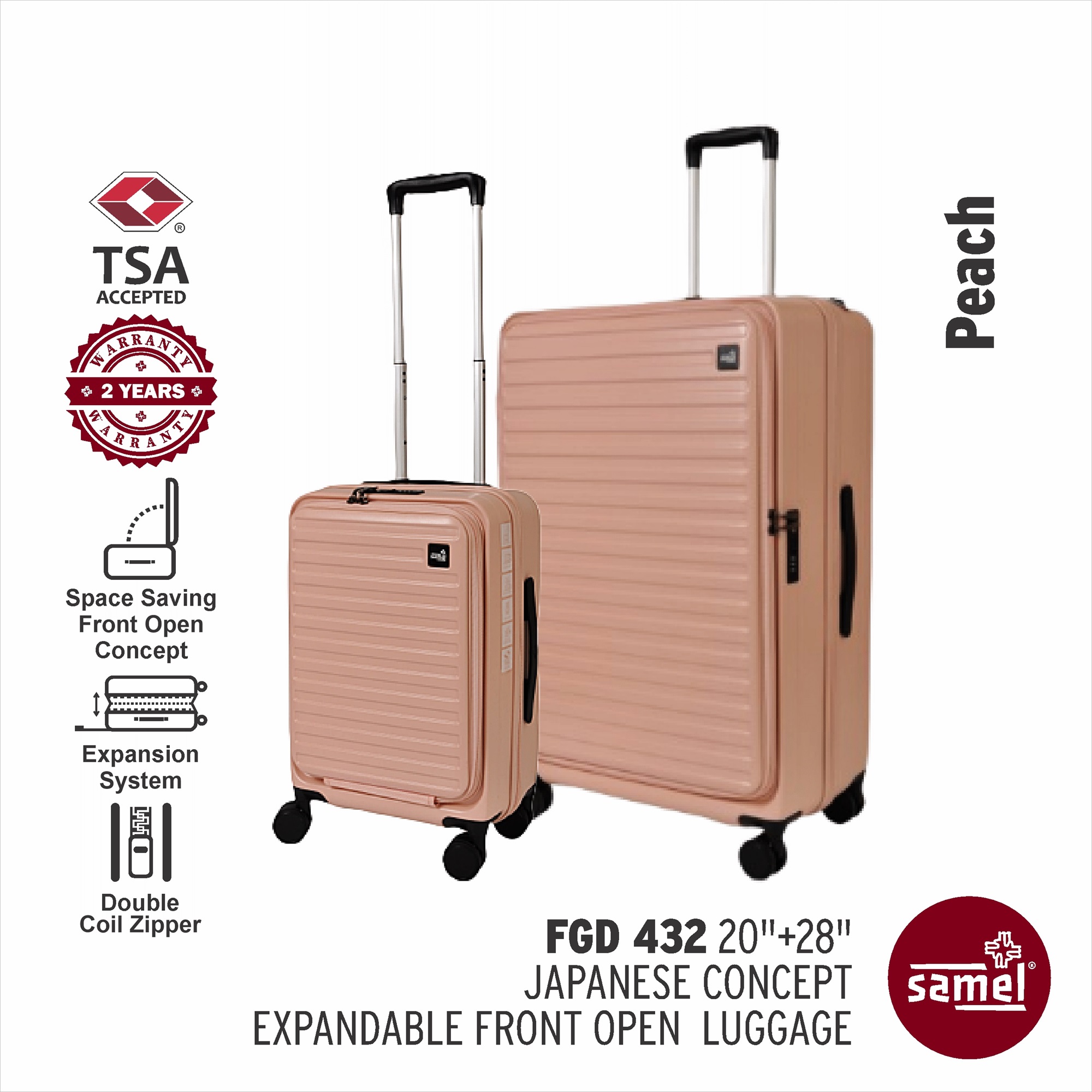 SAMEL 2-in-1 Set FGD 432 Japanese Concept Expandable Anti-Theft Zipper Front Open Luggage (20" + 28")