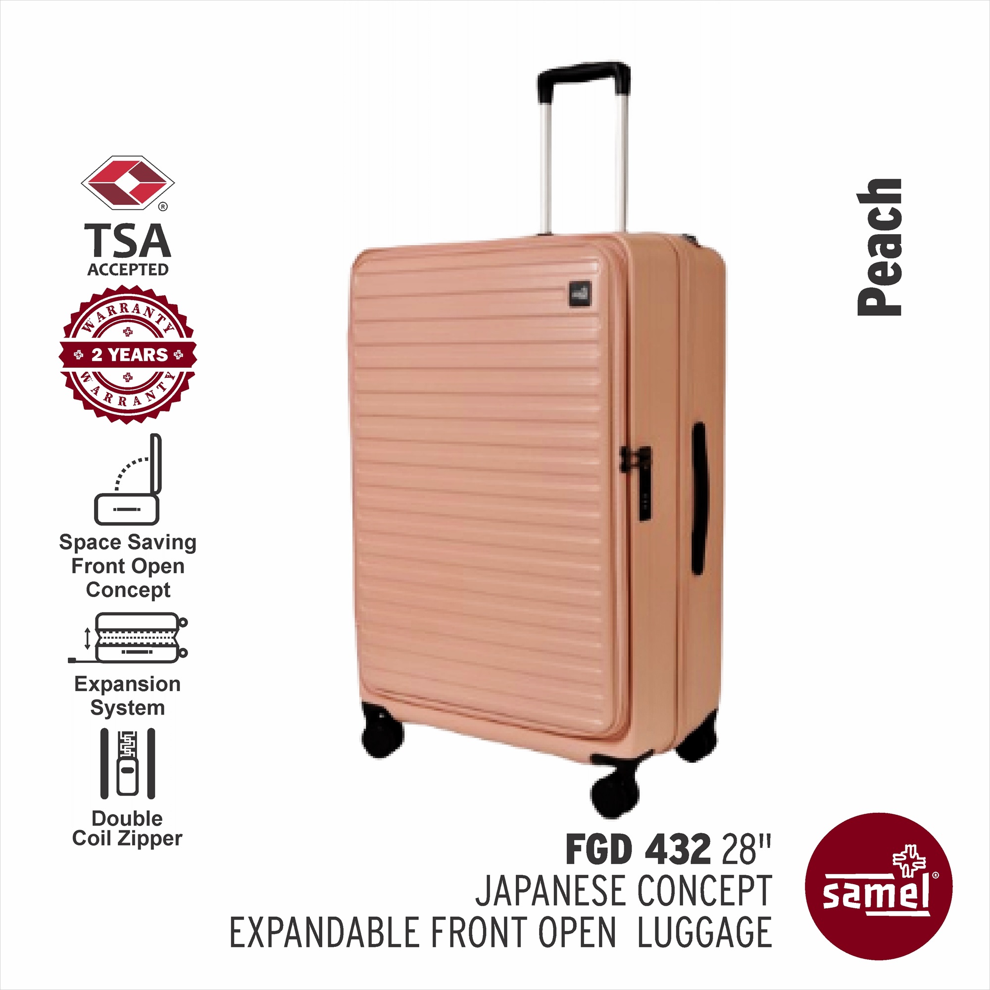 SAMEL 28" FGD 432 Japanese Concept Expandable Anti-Theft Zipper Front Open Luggage