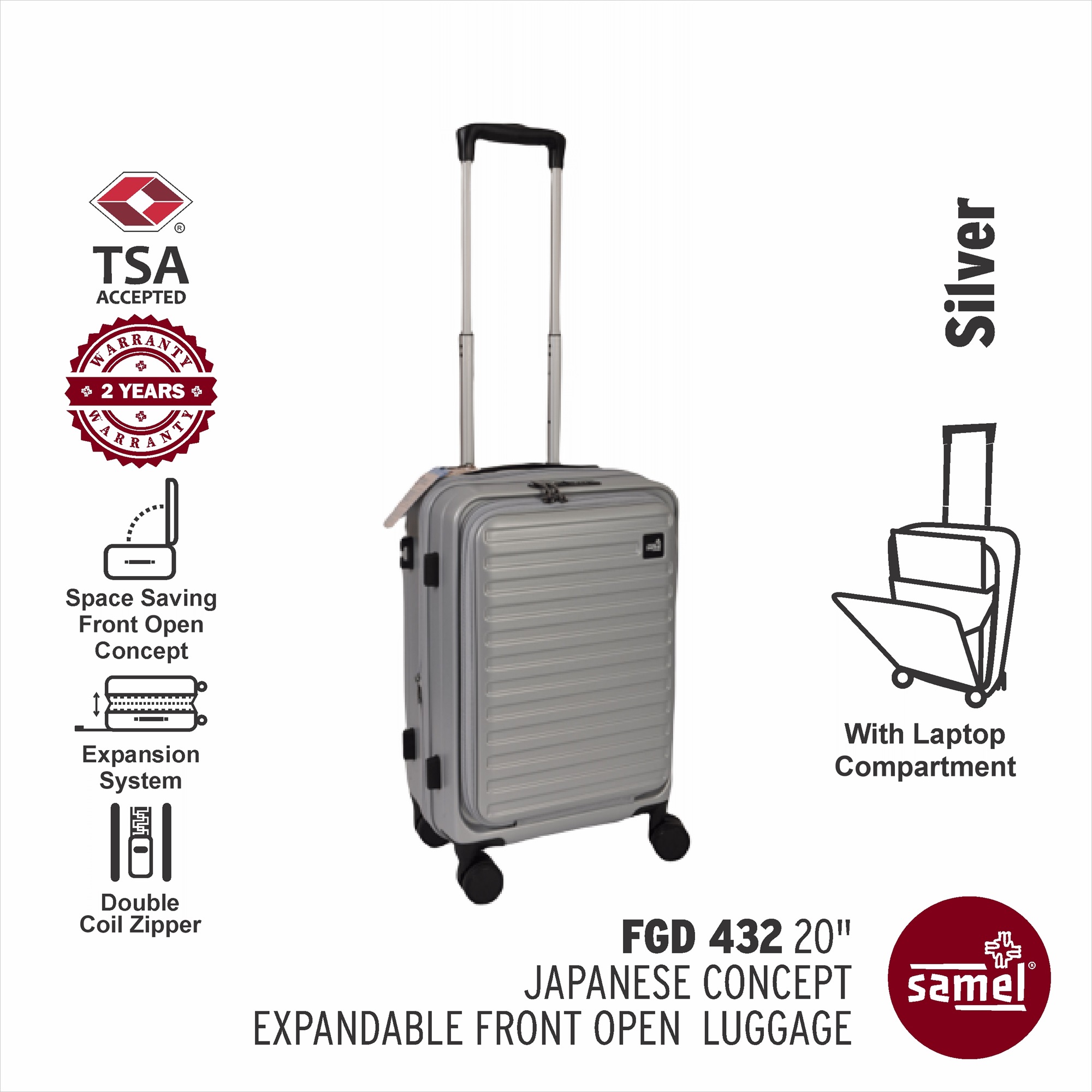 Samel 20" FGD 432 Japanese Concept Expandable Anti-Theft Zipper Front Open Luggage