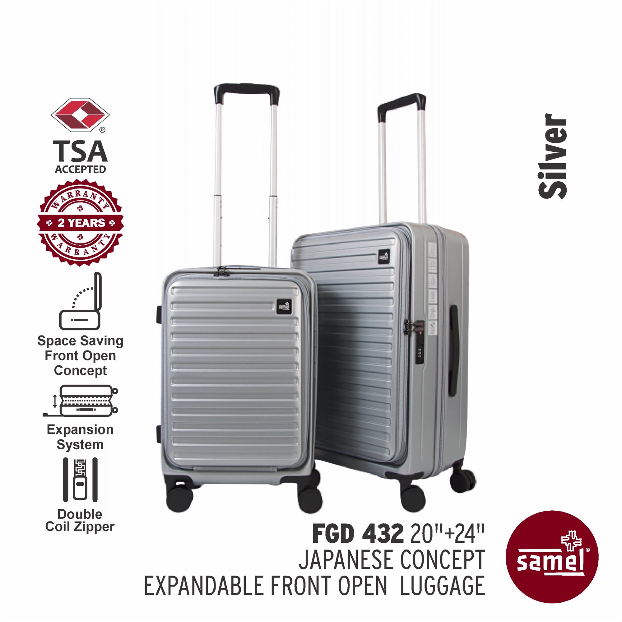 SAMEL 2-in-1 Set FGD 432 Japanese Concept Expandable Anti-Theft Zipper Front Open Luggage (20" + 24")