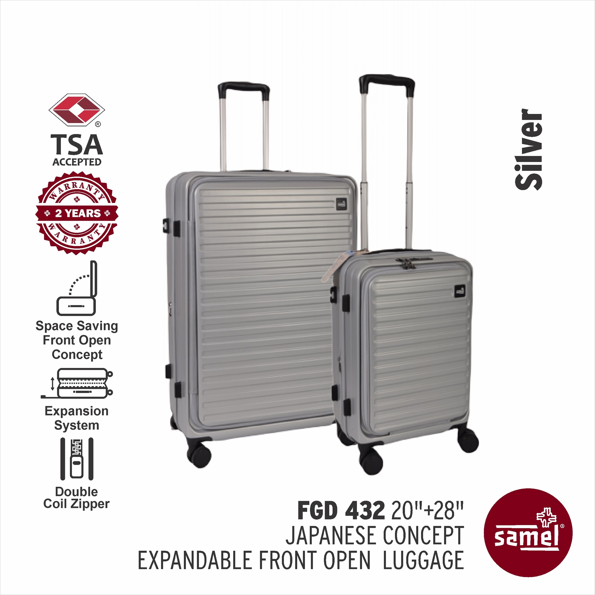SAMEL 2-in-1 Set FGD 432 Japanese Concept Expandable Anti-Theft Zipper Front Open Luggage (20" + 28")