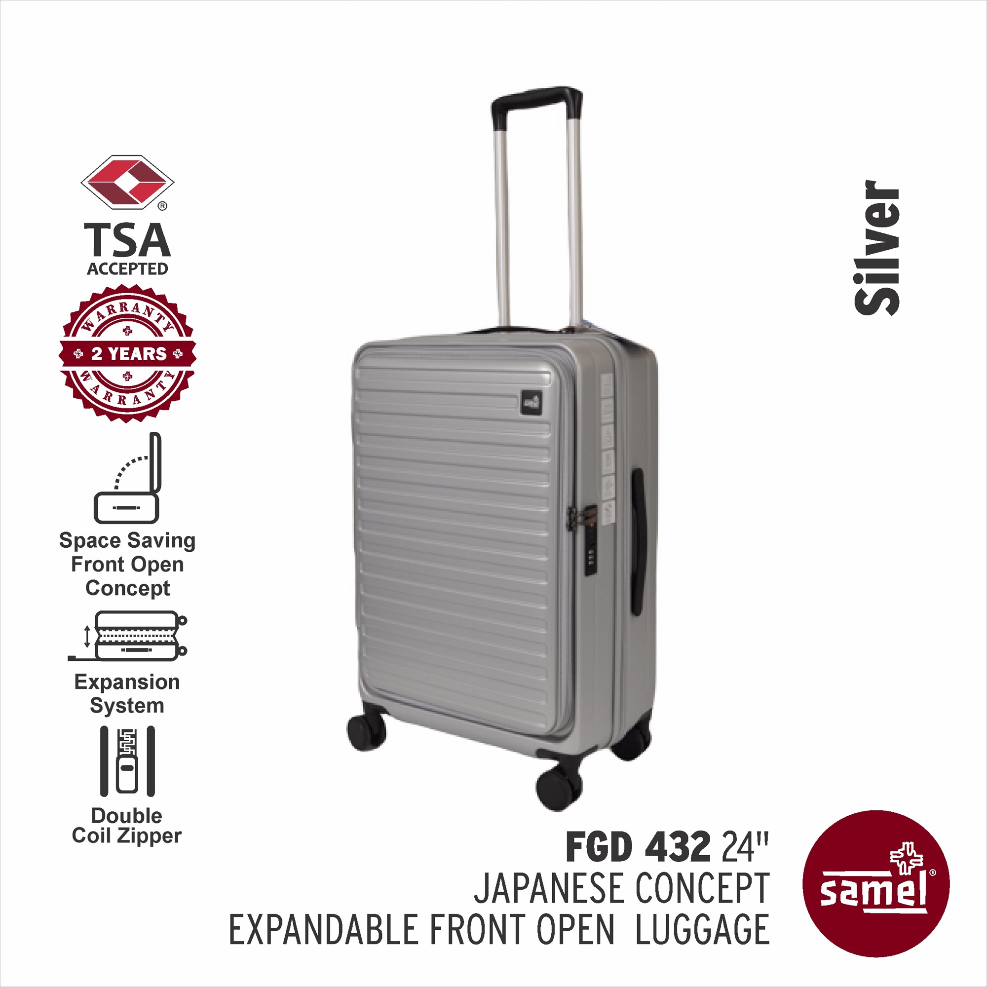 SAMEL 24" FGD 432 Japanese Concept Expandable Anti-Theft Zipper Front Open Luggage