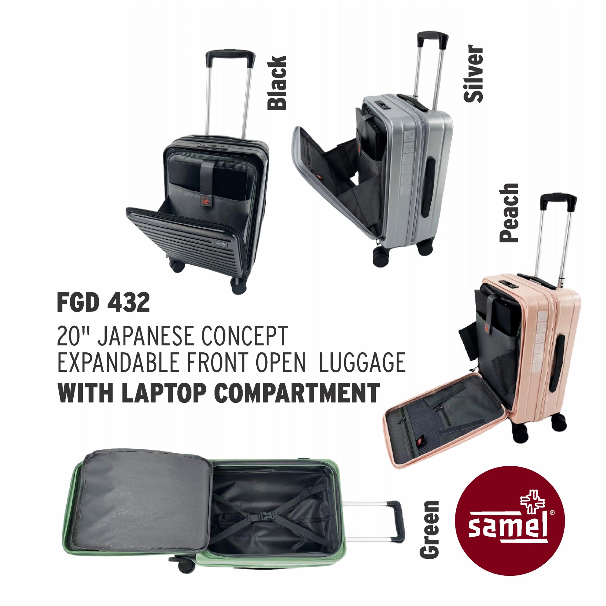 Samel 20" FGD 432 Japanese Concept Expandable Anti-Theft Zipper Front Open Luggage