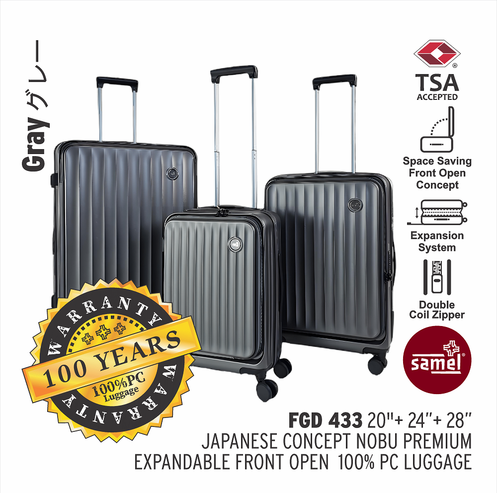 SAMEL  3-IN-1 SET FGD 433 JAPANESES CONCEPT NOBU PREMIUM EXPANDABLE FRONT OPEN 100% PC LUGGAGE  (20"+24"+28")-samel