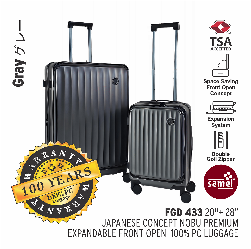 SAMEL  2-IN-1 SET FGD 433 JAPANESES CONCEPT NOBU PREMIUM EXPANDABLE FRONT OPEN 100% PC LUGGAGE (20+28)-samel