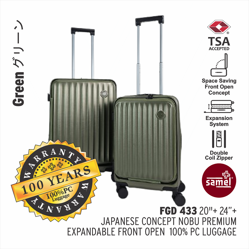 SAMEL  2-IN-1 SET FGD 433 JAPANESES CONCEPT NOBU PREMIUM EXPANDABLE FRONT OPEN 100% PC LUGGAGE (20+24)-samel