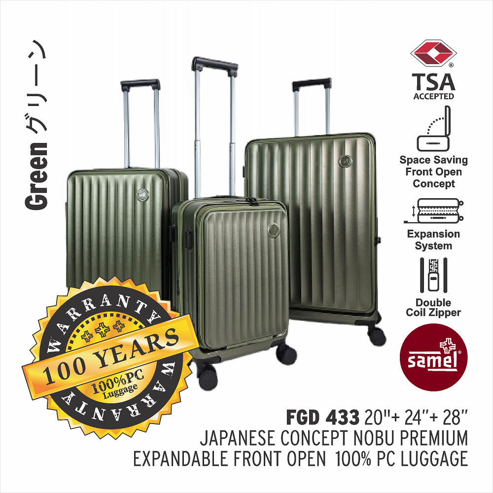 SAMEL  3-IN-1 SET FGD 433 JAPANESES CONCEPT NOBU PREMIUM EXPANDABLE FRONT OPEN 100% PC LUGGAGE  (20"+24"+28")-samel
