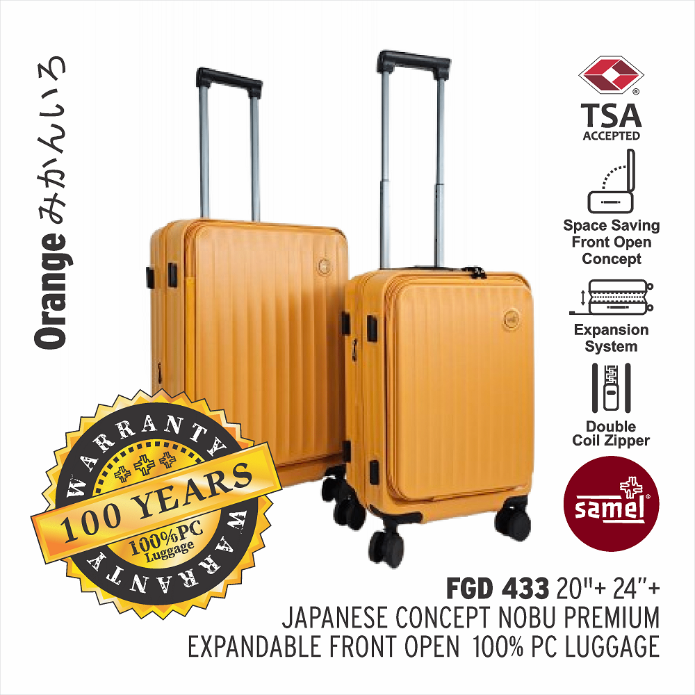 SAMEL  2-IN-1 SET FGD 433 JAPANESES CONCEPT NOBU PREMIUM EXPANDABLE FRONT OPEN 100% PC LUGGAGE (20+24)-samel
