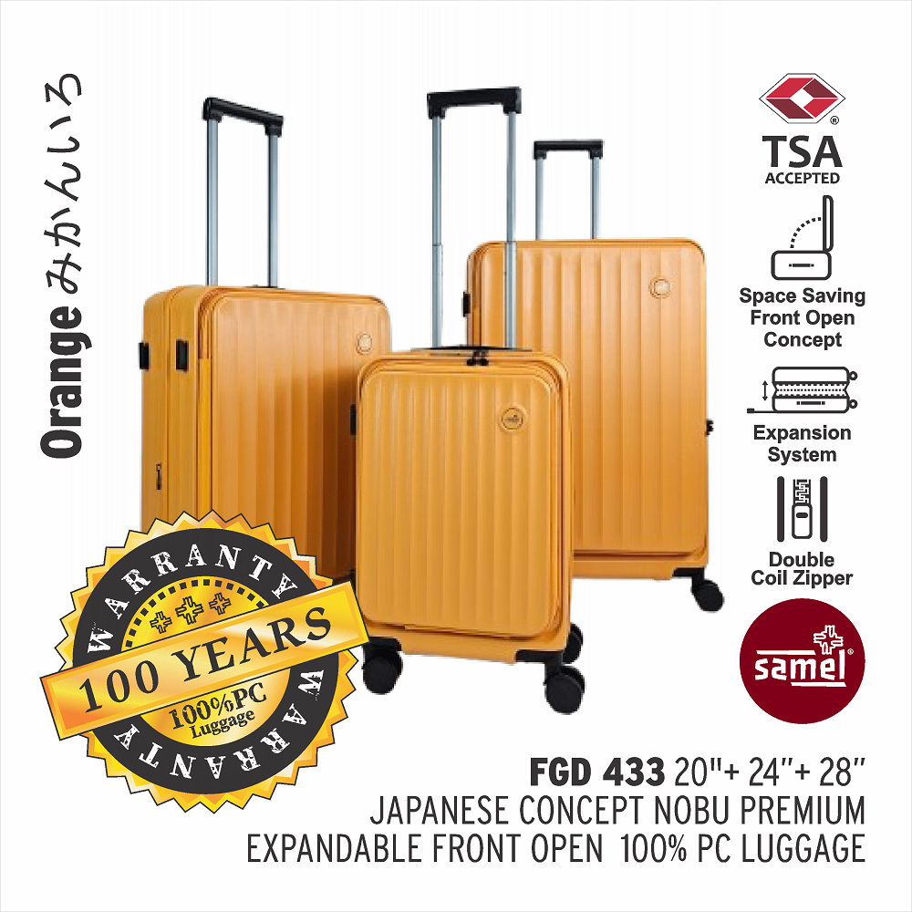 SAMEL  3-IN-1 SET FGD 433 JAPANESES CONCEPT NOBU PREMIUM EXPANDABLE FRONT OPEN 100% PC LUGGAGE  (20"+24"+28")-samel
