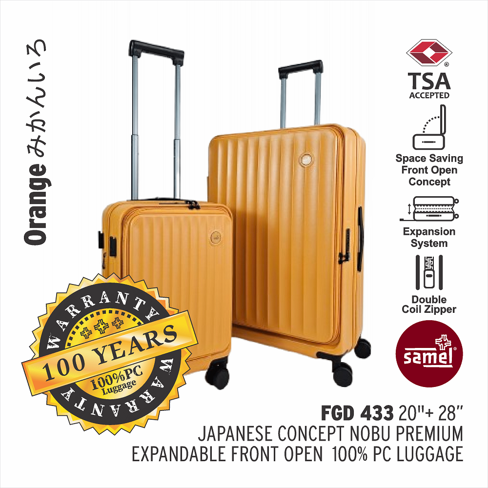 SAMEL  2-IN-1 SET FGD 433 JAPANESES CONCEPT NOBU PREMIUM EXPANDABLE FRONT OPEN 100% PC LUGGAGE (20+28)-samel