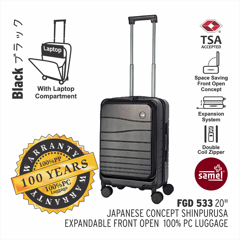 SAMEL 20" FGD 533 JAPANESES CONCEPT SHINPURUSA PREMIUM EXPANDABLE FRONT OPEN 100% PC LUGGAGE
