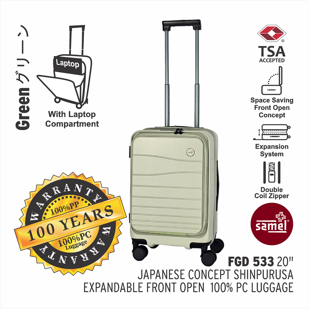 SAMEL 20" FGD 533 JAPANESES CONCEPT SHINPURUSA PREMIUM EXPANDABLE FRONT OPEN 100% PC LUGGAGE