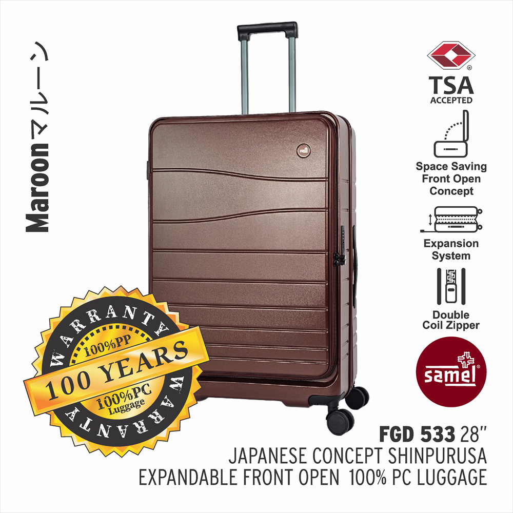 SAMEL 28" FGD 533 JAPANESES CONCEPT SHINPURUSA PREMIUM EXPANDABLE FRONT OPEN 100% PC LUGGAGE