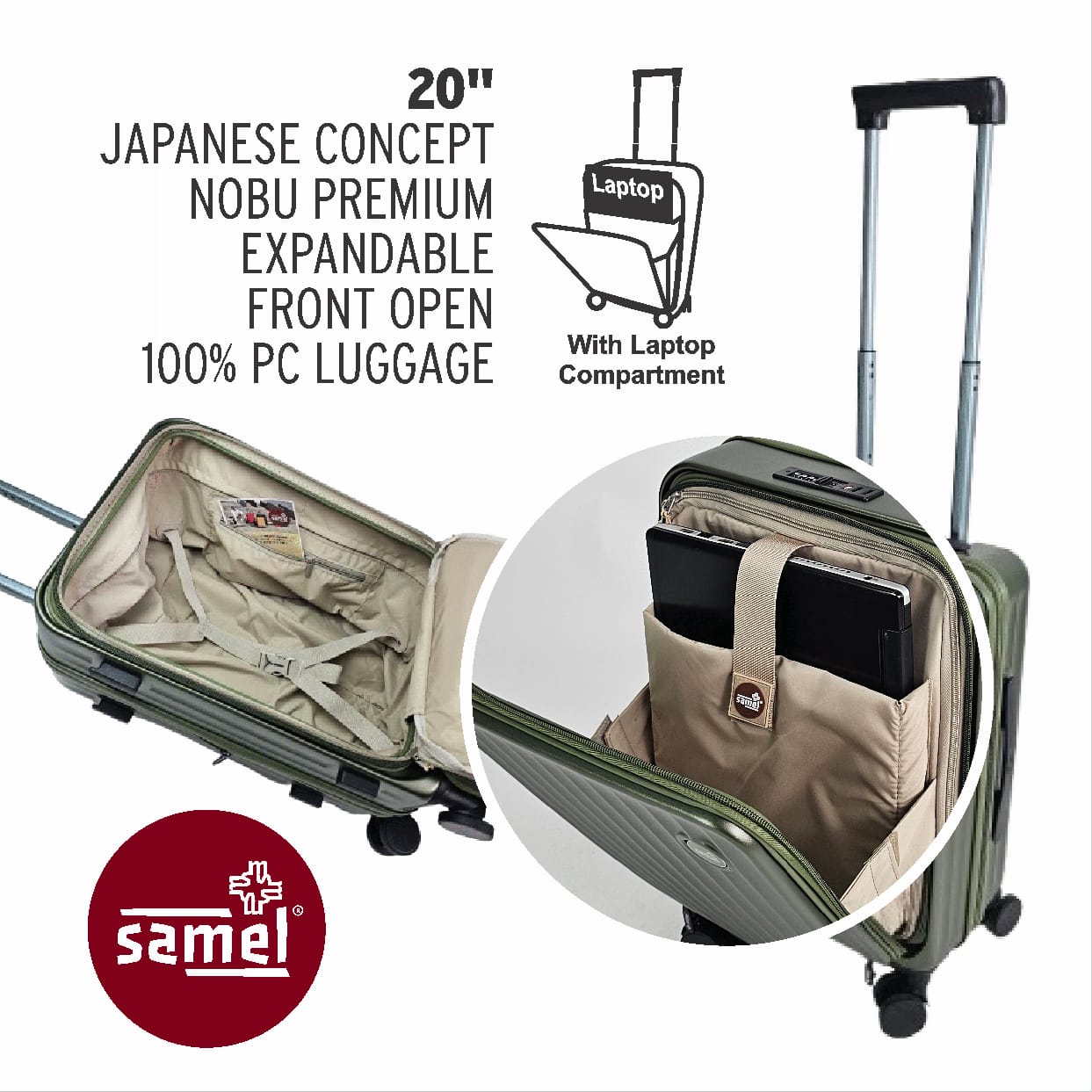SAMEL  2-IN-1 SET FGD 433 JAPANESES CONCEPT NOBU PREMIUM EXPANDABLE FRONT OPEN 100% PC LUGGAGE (20+24)-samel